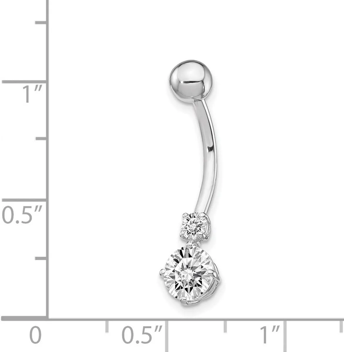 JewelryWeb Real 10k Gold Simulated Diamond Double Belly Ring Dangle - Belly Button Piercing for Women - Real Gold Belly Button Rings – Hypoallergenic
