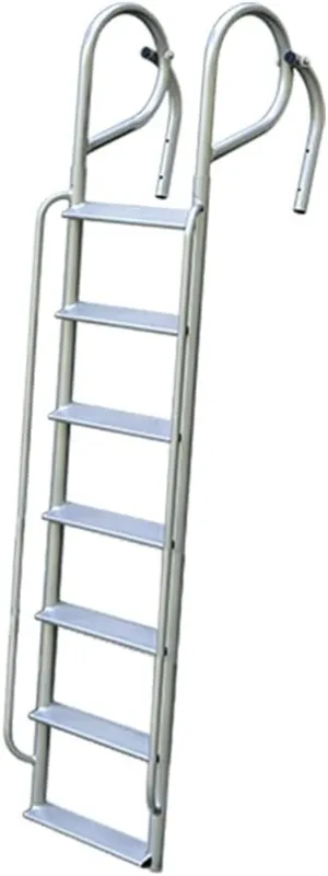 JIF Marine Rotating Swing Dock Ladder – 7-Step Aluminum Dock Ladder with 45° Angled Comfort Steps, 70° Rotating Swing-Up Design, Anodized Silver Finish – Deep Water Access