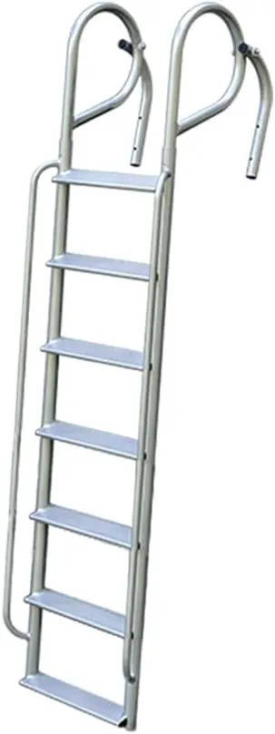 JIF Marine Rotating Swing Dock Ladder – 7-Step Aluminum Dock Ladder with 45° Angled Comfort Steps, 70° Rotating Swing-Up Design, Anodized Silver Finish – Deep Water Access