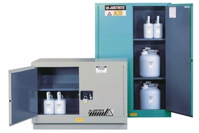 Justrite 8849042 ChemCor Steel 2 Door Manual Close Lined Under Fume Hood Acid Corrosive Safety Cabinet, 31 Gallon Capacity, 48" Width x 35-3/4" Height x 21-5/8" Depth, 1 Adjustable Shelf, Silver