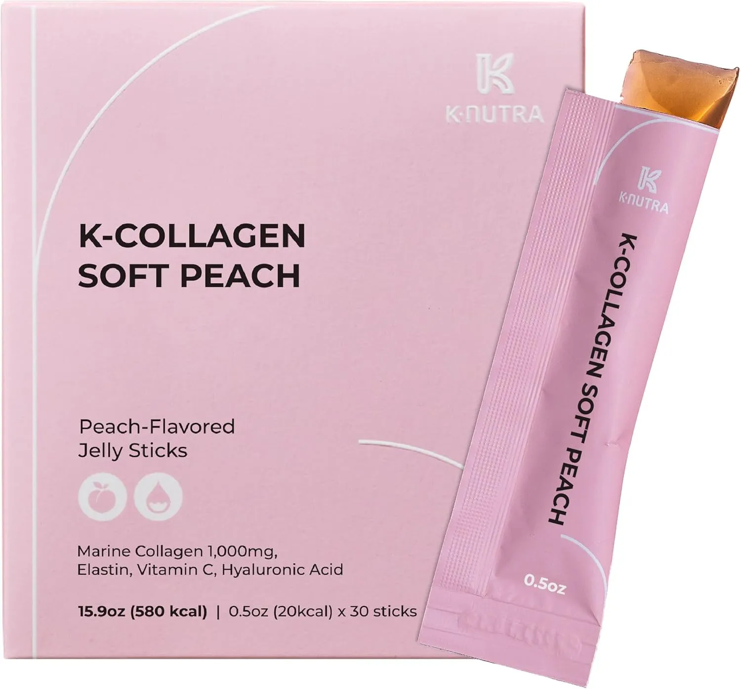 K-Nutra K-Collagen Soft Peach | 15.9oz (30 Sticks) | Marine Collagen with Vitamin C | Supports Skin, Hair & Nail Health | Tasty Jelly, Fast Absorption