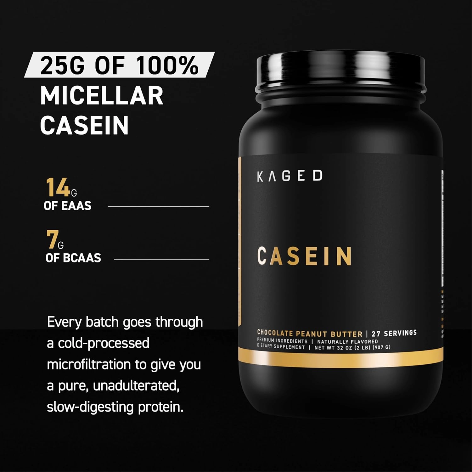 Kaged Premium Casein Protein Powder Vanilla Micellar Casein Banned-Substance Free Supplement Build Muscle and Recover Faster Kasein 27 Servings
