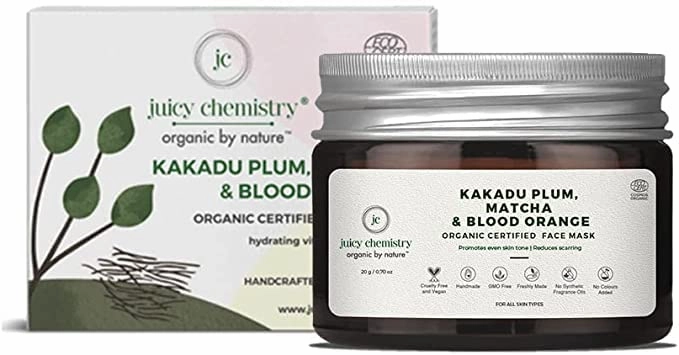 Kakadu Plum, Matcha & Blood Orange Face Mask for Skin Glow & Brightening, 20 g - Vitamin C Face Pack for Women & Men, Certified Organic Powder Face Pack