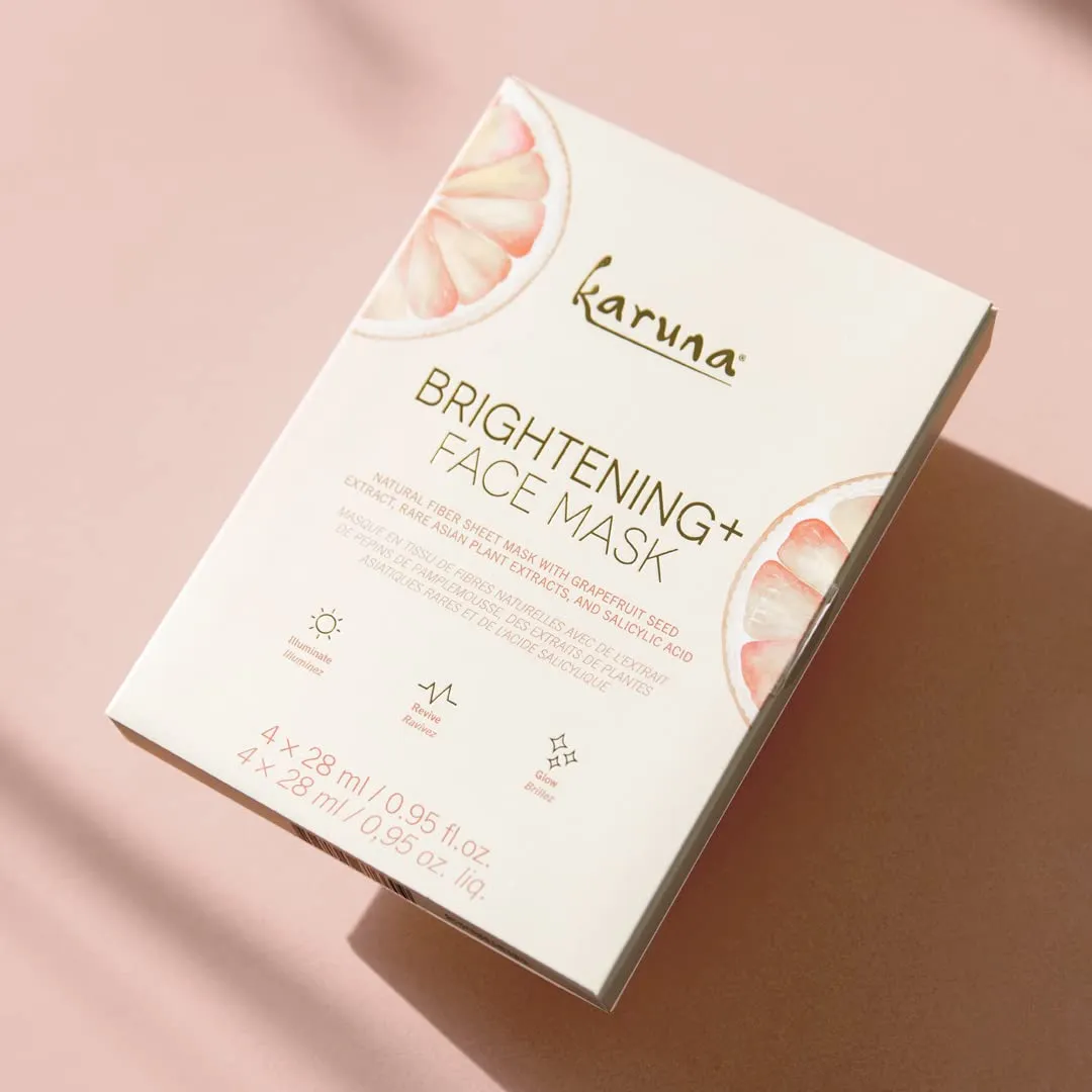 Karuna Skin - Brightening  Sheet Masks for Radiant Skin, Hydrating Face Mask Skin Care Essential, Face Mask with Grapefruit Seed & Rare Asian Plant Extracts Plus Salicylic Acid, 4 Sheets per Pack