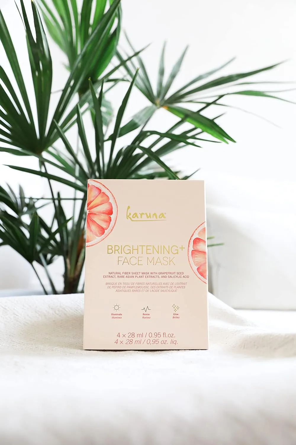 Karuna Skin - Brightening  Sheet Masks for Radiant Skin, Hydrating Face Mask Skin Care Essential, Face Mask with Grapefruit Seed & Rare Asian Plant Extracts Plus Salicylic Acid, 4 Sheets per Pack