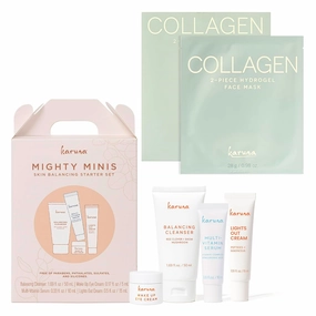 Karuna Mighty Minis Skin Balancing Starter Set with Collagen Face Mask, 2-Piece (1 Pack) for Hydrated, Firm, and Radiant Skin