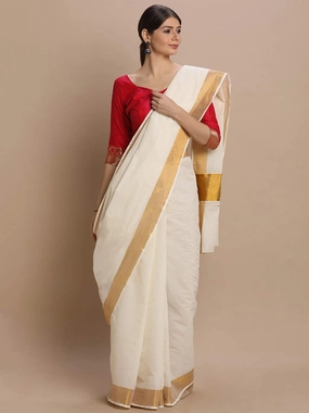Kasavu Saree Pure Cotton with Tassels – Handwoven South Indian Design,Soft Fabric, & Festive's Wear