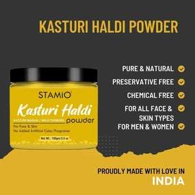 Kasturi Haldi Powder 100 gm for Face, Beauty, Skin Care, Mask, DIY | Pure and Natural, Chemical Free | Jangli/Wild Turmeric | Kasturi Manjal | Curcuma Aromatica | Men & Women | in Jar 3.53 oz