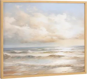 Kate and Laurel Beach Waves Sunset Cloud Landscape Framed Wall Art by The Creative Bunch Studio, 20x16 Gold, Modern Ocean Waves Art for Wall