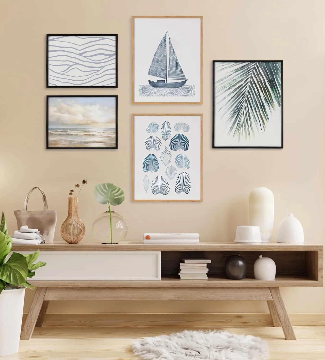 Kate and Laurel Beach Waves Sunset Cloud Landscape Framed Wall Art by The Creative Bunch Studio, 20x16 Gold, Modern Ocean Waves Art for Wall