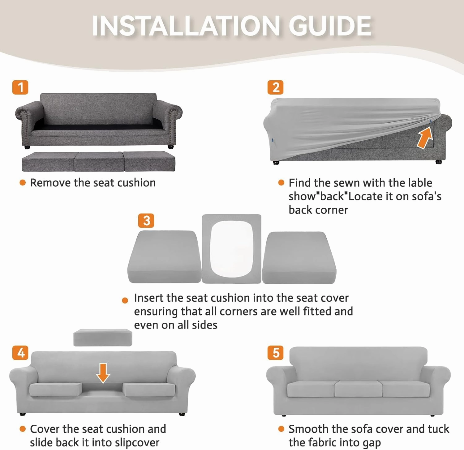 KEKUOU 4 Pieces Stretch Couch Covers for 3 Cushion Couch Sofa pet Friendly， Sofa Covers Washable Soft Elastic Dogs Furniture Protector(Sofa,Silver)