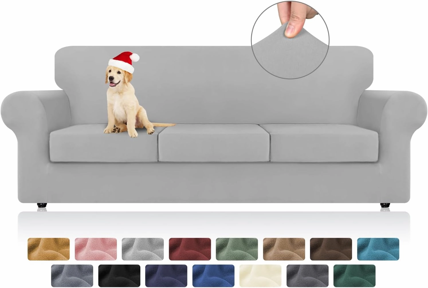 KEKUOU 4 Pieces Stretch Couch Covers for 3 Cushion Couch Sofa pet Friendly， Sofa Covers Washable Soft Elastic Dogs Furniture Protector(Sofa,Silver)