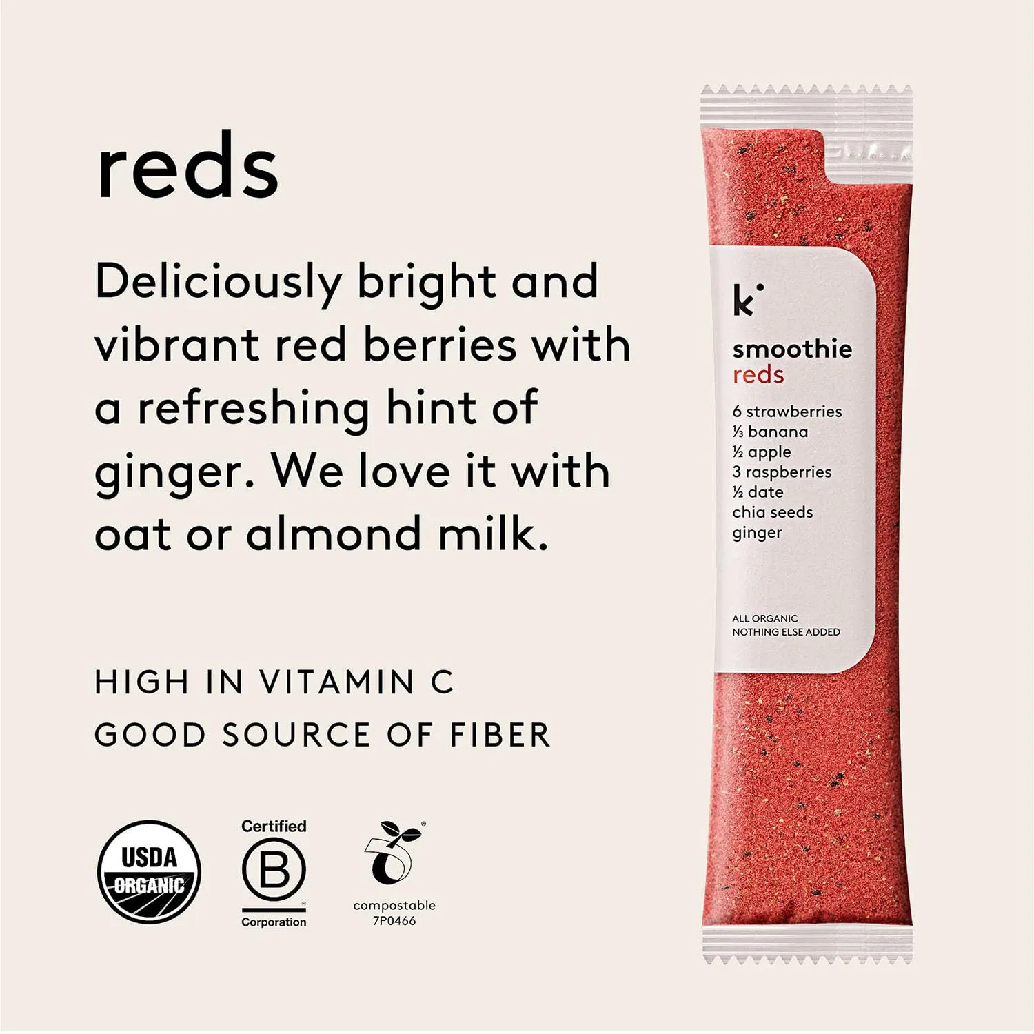 kencko Reds Smoothie Mix Packets - 20 Instant Breakfast Smoothies Made of Nature’s Original Superfoods - Strawberry, Banana, Raspberry, Ginger & More - Organic Fruit & Veggie Healthy Smoothies