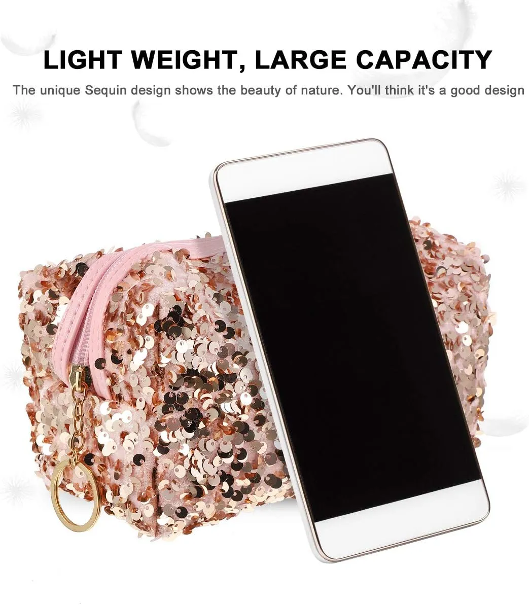 KESYOO Sequin Pouch 1pc Sequin Cosmetic Bag Cosmetic Storage Bag Inserts Glitter Pencil Pouch Lip Gloss Organizer Makeup Storage Bag Makeup Bag Toiletry Gold Rose Makeup Set Zipper Travel
