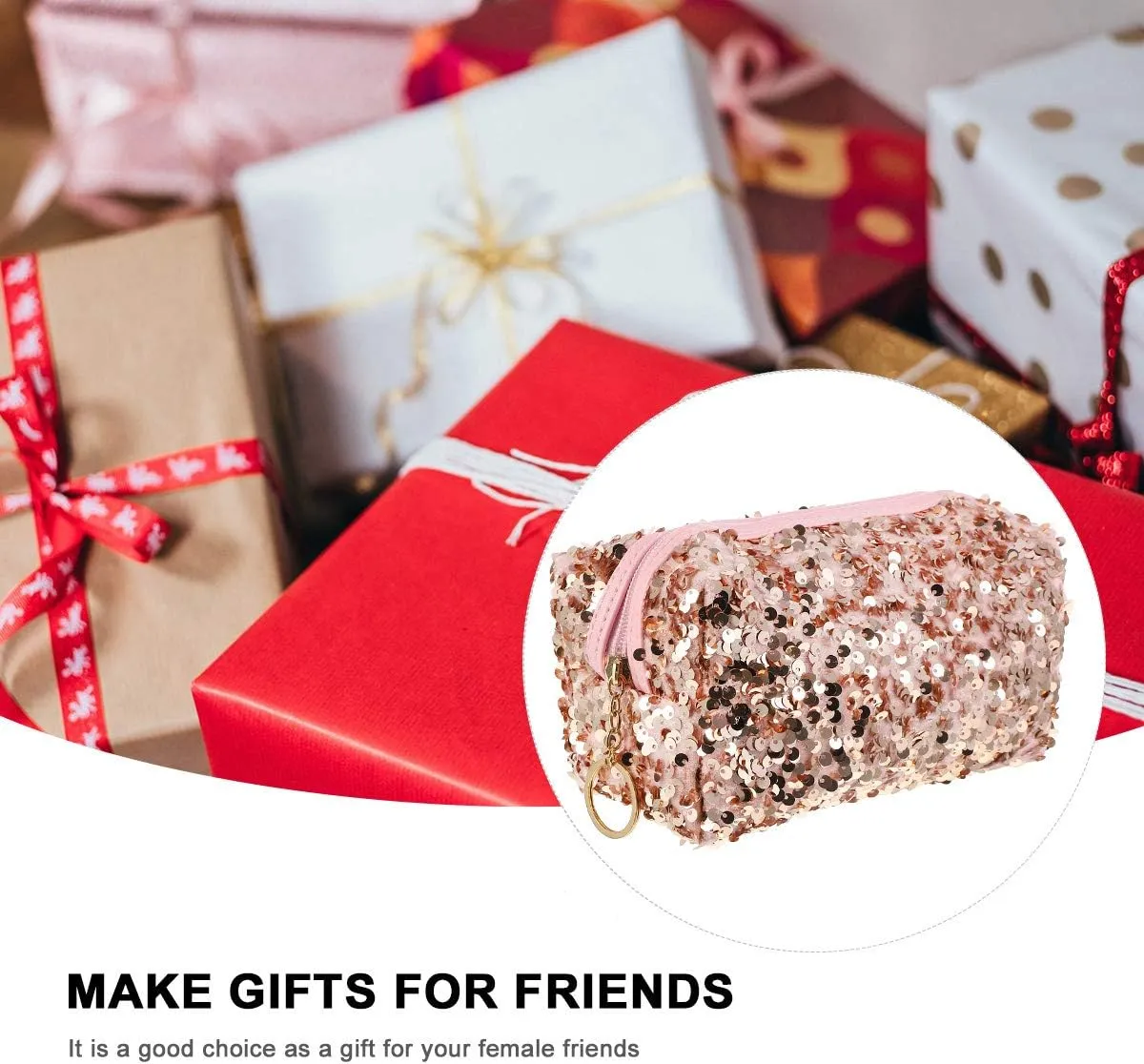 KESYOO Sequin Pouch 1pc Sequin Cosmetic Bag Cosmetic Storage Bag Inserts Glitter Pencil Pouch Lip Gloss Organizer Makeup Storage Bag Makeup Bag Toiletry Gold Rose Makeup Set Zipper Travel