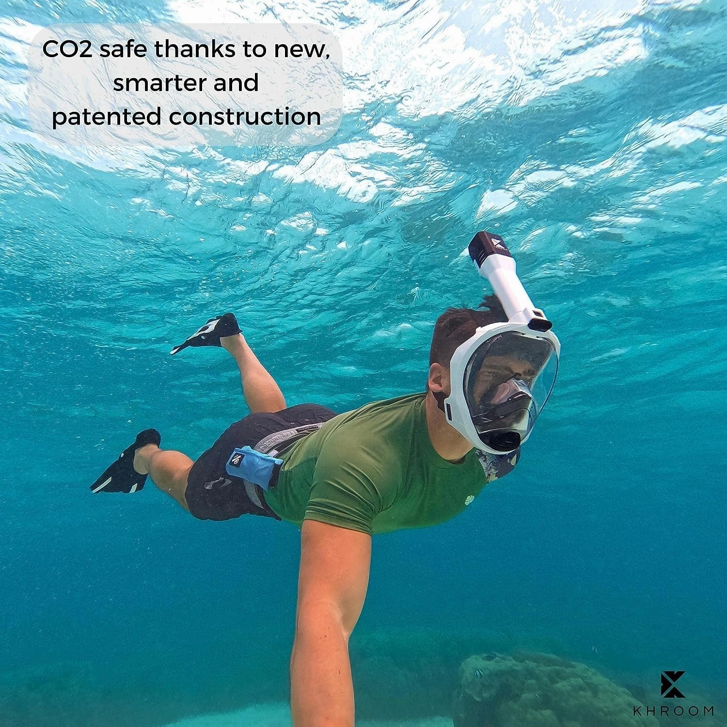 Khroom Full Face Snorkel Mask for Adults | Unique CO2 Safe Valve System | 3X Larger Snorkel for Easy Breathing | Premium Snorkel Gear for Adults | Scuba Mask for Adults