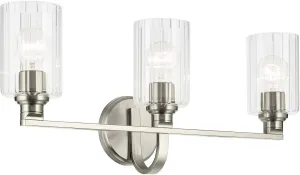 Kichler Gioe 24.25" 3-Light Vanity Light with Clear Fluted Glass in Brushed Nickel, Damp Rated, for Bathroom, Powder Room, Over a Mirror, (24.25" W x 10.5" H), 55226NIFLU