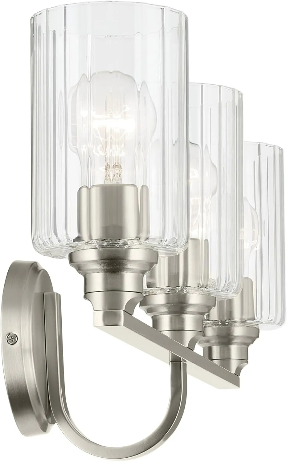 Kichler Gioe 24.25" 3-Light Vanity Light with Clear Fluted Glass in Brushed Nickel, Damp Rated, for Bathroom, Powder Room, Over a Mirror, (24.25" W x 10.5" H), 55226NIFLU