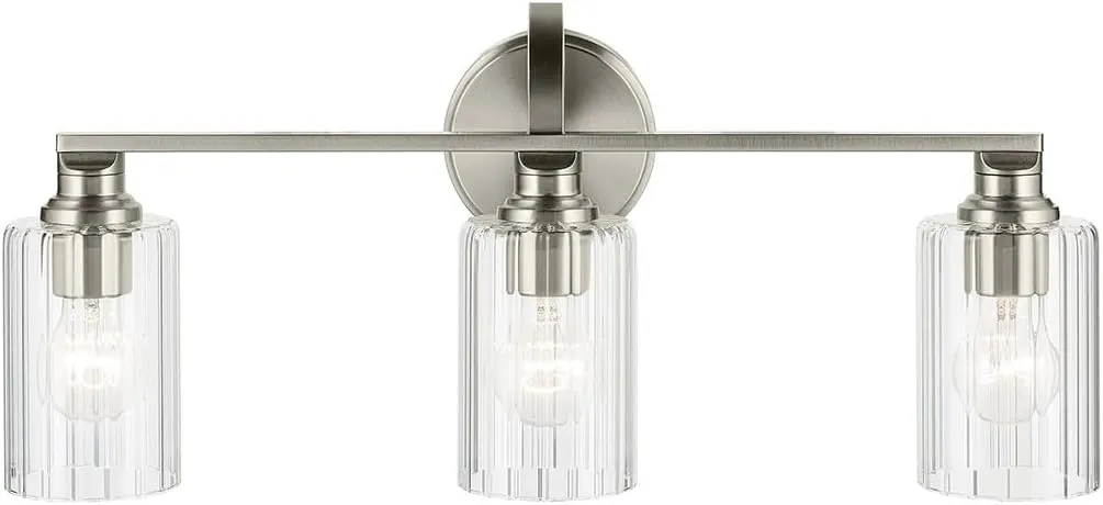 Kichler Gioe 24.25" 3-Light Vanity Light with Clear Fluted Glass in Brushed Nickel, Damp Rated, for Bathroom, Powder Room, Over a Mirror, (24.25" W x 10.5" H), 55226NIFLU
