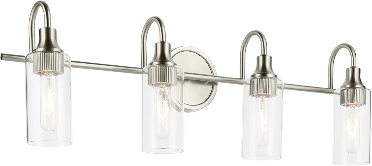Kichler Kavi 31.5" 4-Light Vanity Light with Clear Glass in Brushed Nickel, Damp Rated, for Bathroom, Powder Room, Over a Mirror, (31.5" W x 10" H), 55212NI