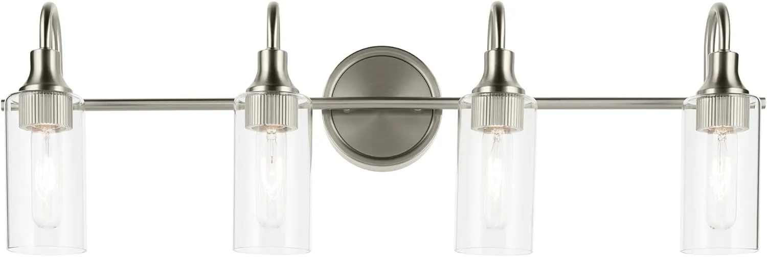 Kichler Kavi 31.5" 4-Light Vanity Light with Clear Glass in Brushed Nickel, Damp Rated, for Bathroom, Powder Room, Over a Mirror, (31.5" W x 10" H), 55212NI