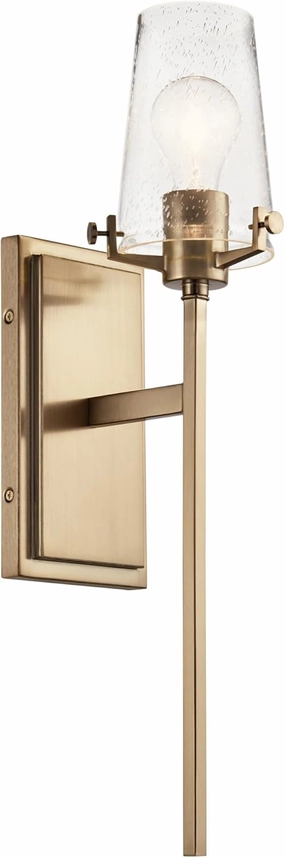 Kichler, Alton 22.25 inch 1 Light Wall Sconce with Clear Seeded Glass in Champagne Bronze for Hallway, Entry, Bathroom and Powder Room, (22.25" H x 5" W x 7.5" Ext), 45295CPZ