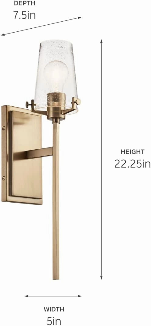 Kichler, Alton 22.25 inch 1 Light Wall Sconce with Clear Seeded Glass in Champagne Bronze for Hallway, Entry, Bathroom and Powder Room, (22.25" H x 5" W x 7.5" Ext), 45295CPZ