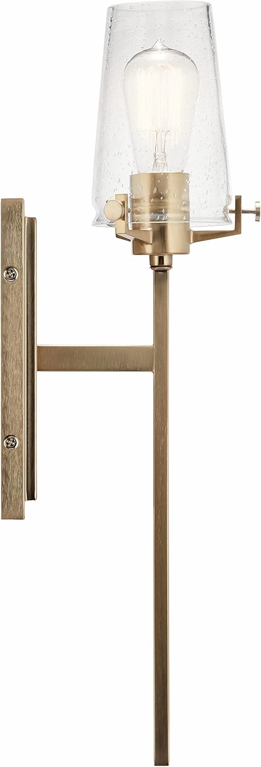 Kichler, Alton 22.25 inch 1 Light Wall Sconce with Clear Seeded Glass in Champagne Bronze for Hallway, Entry, Bathroom and Powder Room, (22.25" H x 5" W x 7.5" Ext), 45295CPZ