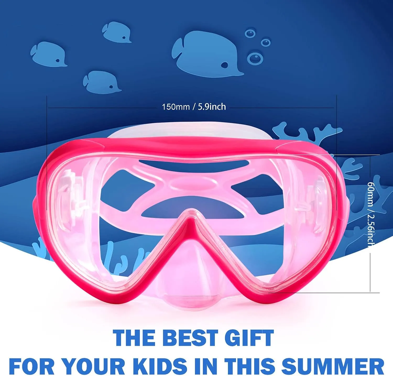 Kids Swim Mask 180° Snorkel Diving Mask, Anti-Fog Child Swim Goggles with Nose Cover No-Leak Swimming Goggles Anti-Shattered Lens for Youth 4-15