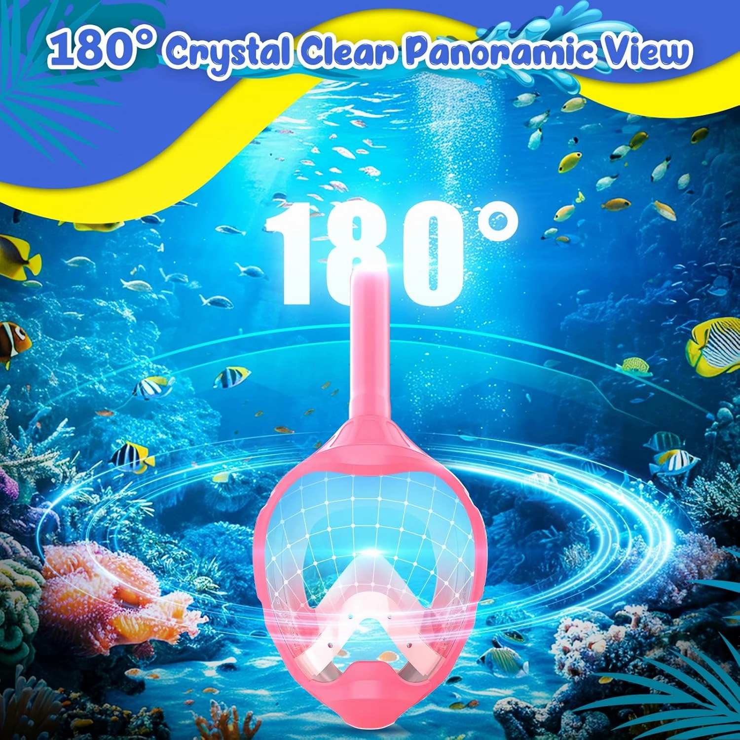 Kids Full Face Snorkel Mask, Snorkeling Gear for Kids, Kids Scuba Mask and Snorkel, Diving Mask, Snorkeling Set, 180 Degree Panoramic View Anti-Fog Anti-Leak