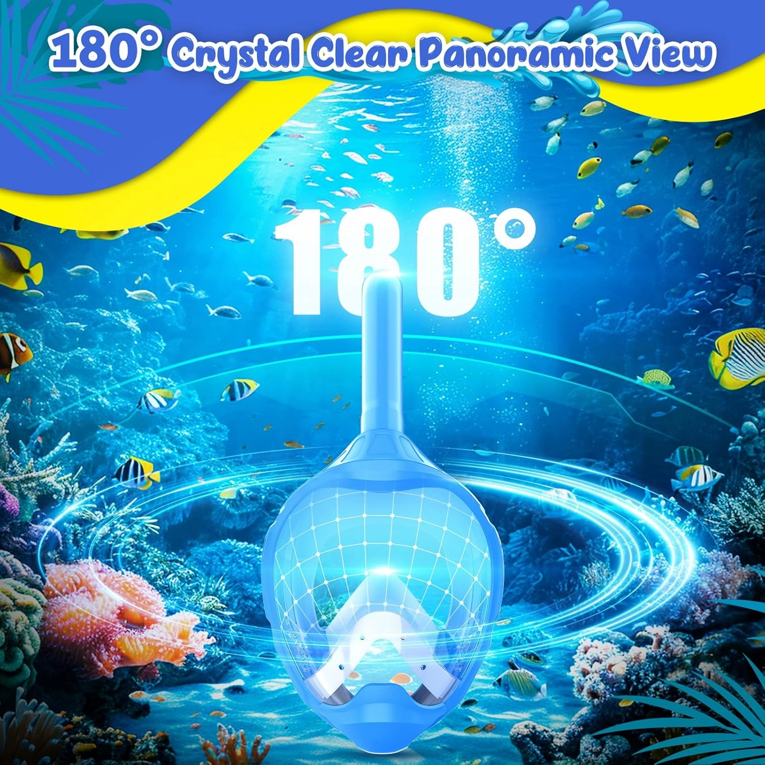 Kids Full Face Snorkel Mask, Snorkeling Gear for Kids, Kids Scuba Mask and Snorkel, Diving Mask, Snorkeling Set, 180 Degree Panoramic View Anti-Fog Anti-Leak