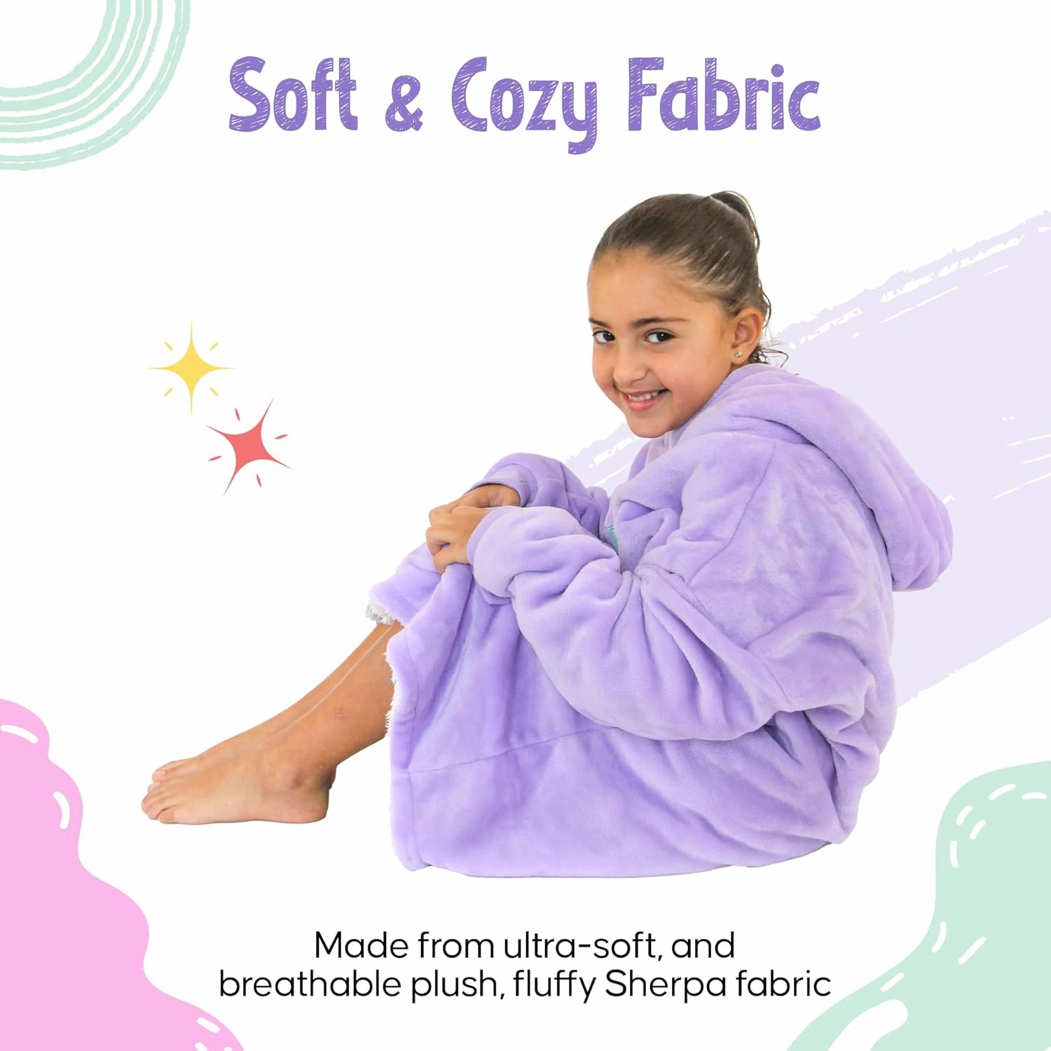 Kids Wearable Blanket Hoodie - Oversized Snuggie for Kids - Hooded Sweatshirt Blanket for Girls - One Size Fits All - Lavender