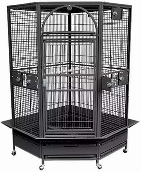 King's Cages GC 14022 Corner Parrot Cage Bird Toys African Grey Macaw Cockatoo Black Silver Color