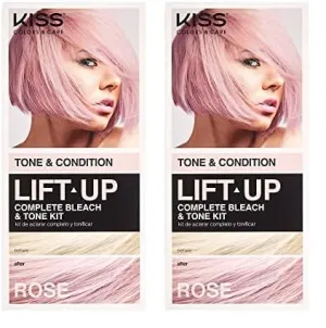 KISS Lift Up Complete Hair Bleach & Rose Pink Toner Kit, Gentle Conditioning Formula, Pack of 2