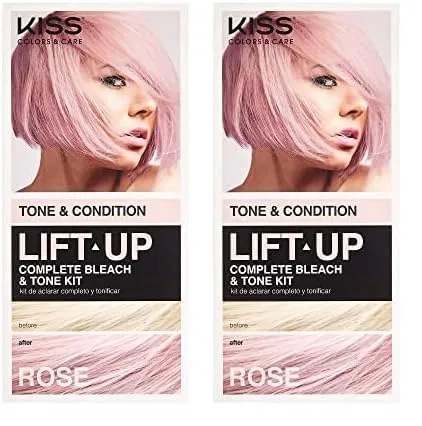 KISS Lift Up Complete Hair Bleach & Rose Pink Toner Kit, Gentle Conditioning Formula, Pack of 2