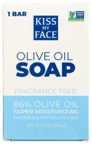 Kiss My Face Pure Olive Oil Bar Soap, Fragrance Free 8 oz (Pack of 10)