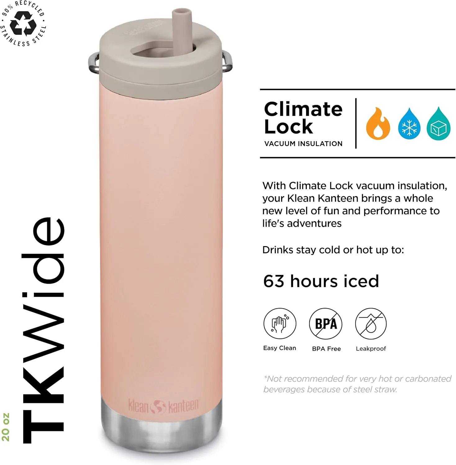 Klean Kanteen 20oz TKWide Insulated Water Bottle with Twist Cap - Peach Parfait