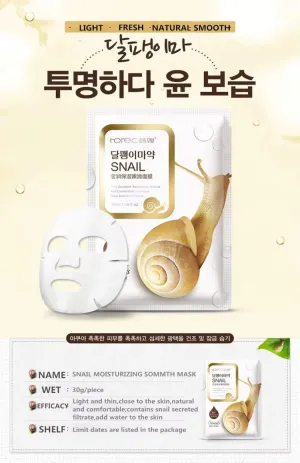 Korean Face Mask Snail Essence Sheet Mask – Hydrating & Moisturizing, Anti-Wrinkle & Anti-Aging Sheet Pack with Snail Secretion Filtrate & Aloe Vera (10 Sheets)