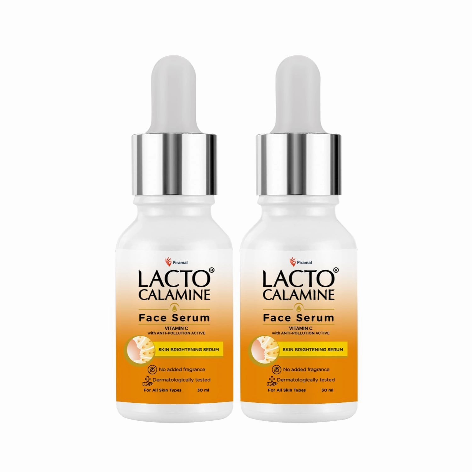 Lacto's Calamine Vitamin C Face Serum with 98% Pure Vitamin C Complex | 30ml x Pack of 2 | Glowing Skin with Niacinamide | Vitamin C Serum For Dark Spots Reduction & Moisturization | Pollushield