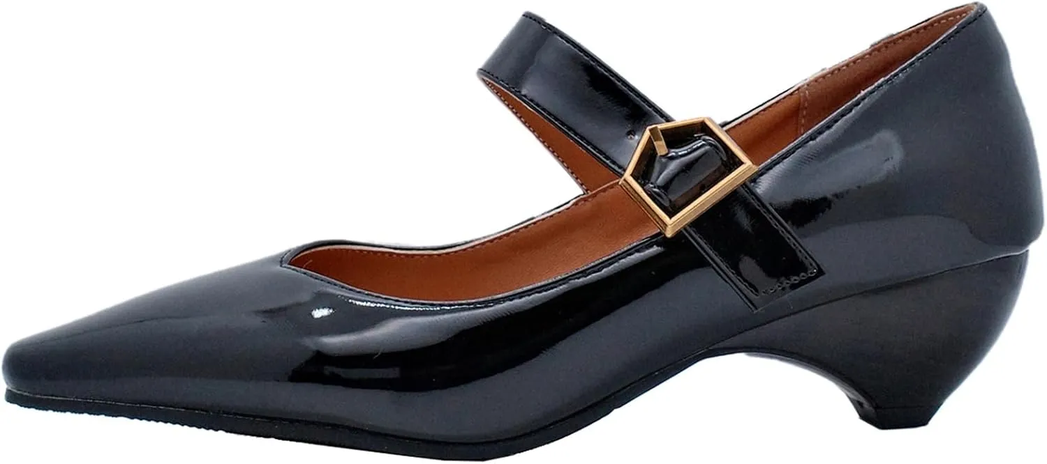 Ladies' Ankle Strap Block Heel Shoes - Slip-On Chunky Heeled Pumps with Buckle Closure