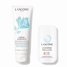 Lancôme Radiant Day Skincare Routine - Créme Radiance Cream-to-Foam Face Cleanser 4.2 Fl Oz & Génifique Ultimate Dual Recovery Face Serum 0.67 Fl Oz.