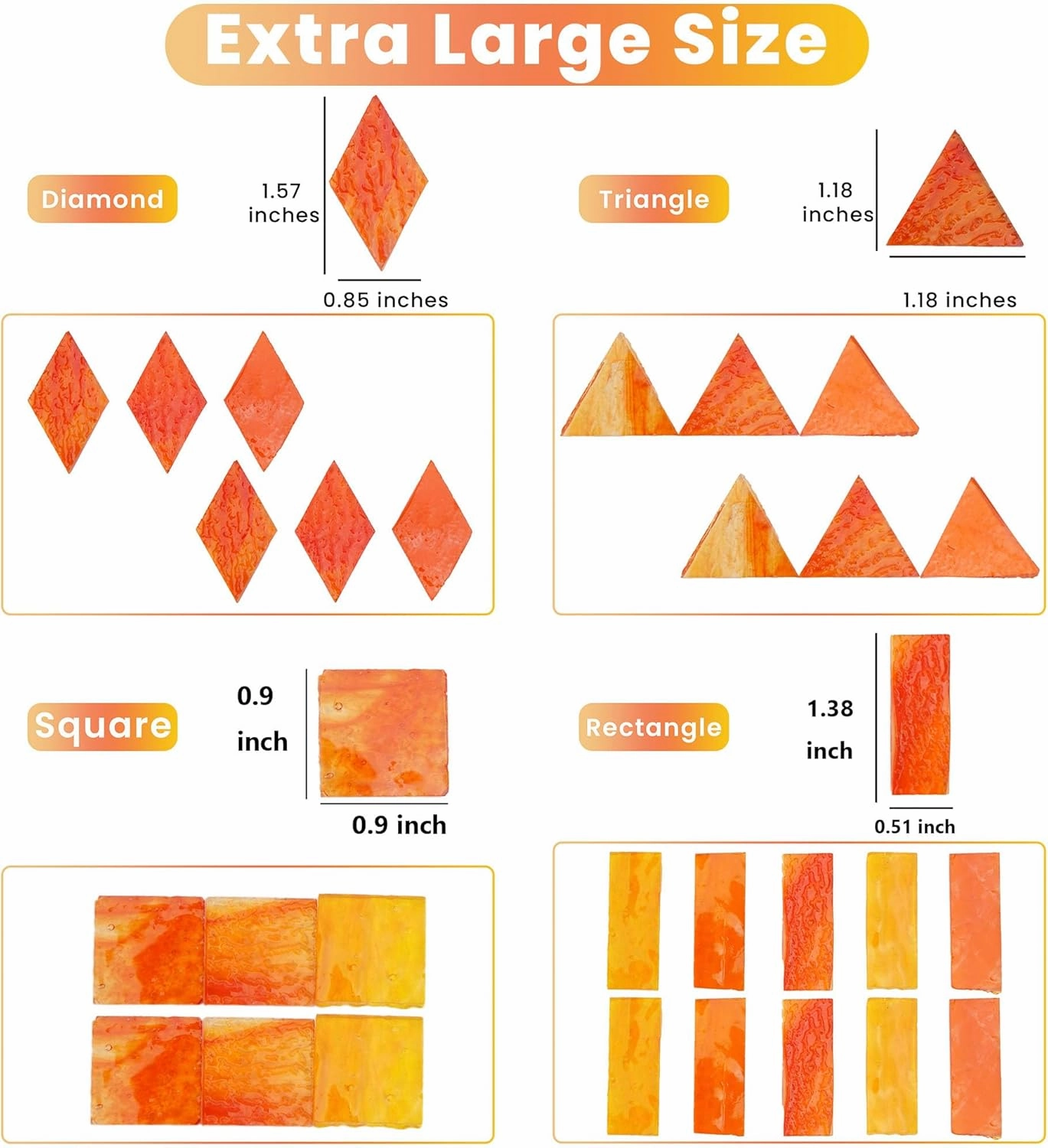 Lanyani 1.3 Pound/200 Pieces Extra Large Transparent Textured Stained Glass Mosaic Tiles for DIY Craft, Colorful Bright Cathedral Tile, 4-Shapes Mixed Pieces Bulk Arts
