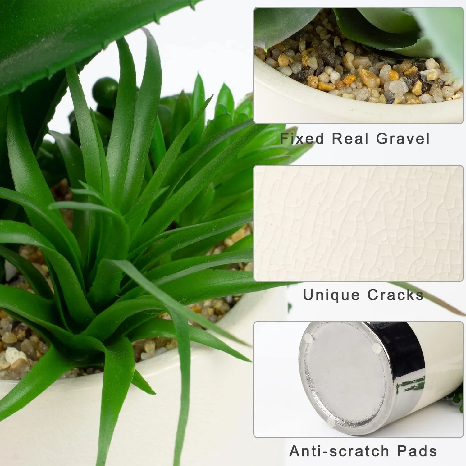 Large Artificial Succulents Plants Faux Succulents 12" Fake Succulent Plants in Sliver Ceramic Pot Succulent Plant for Desk Modern Home Living Room Office Table Bathroom Decor