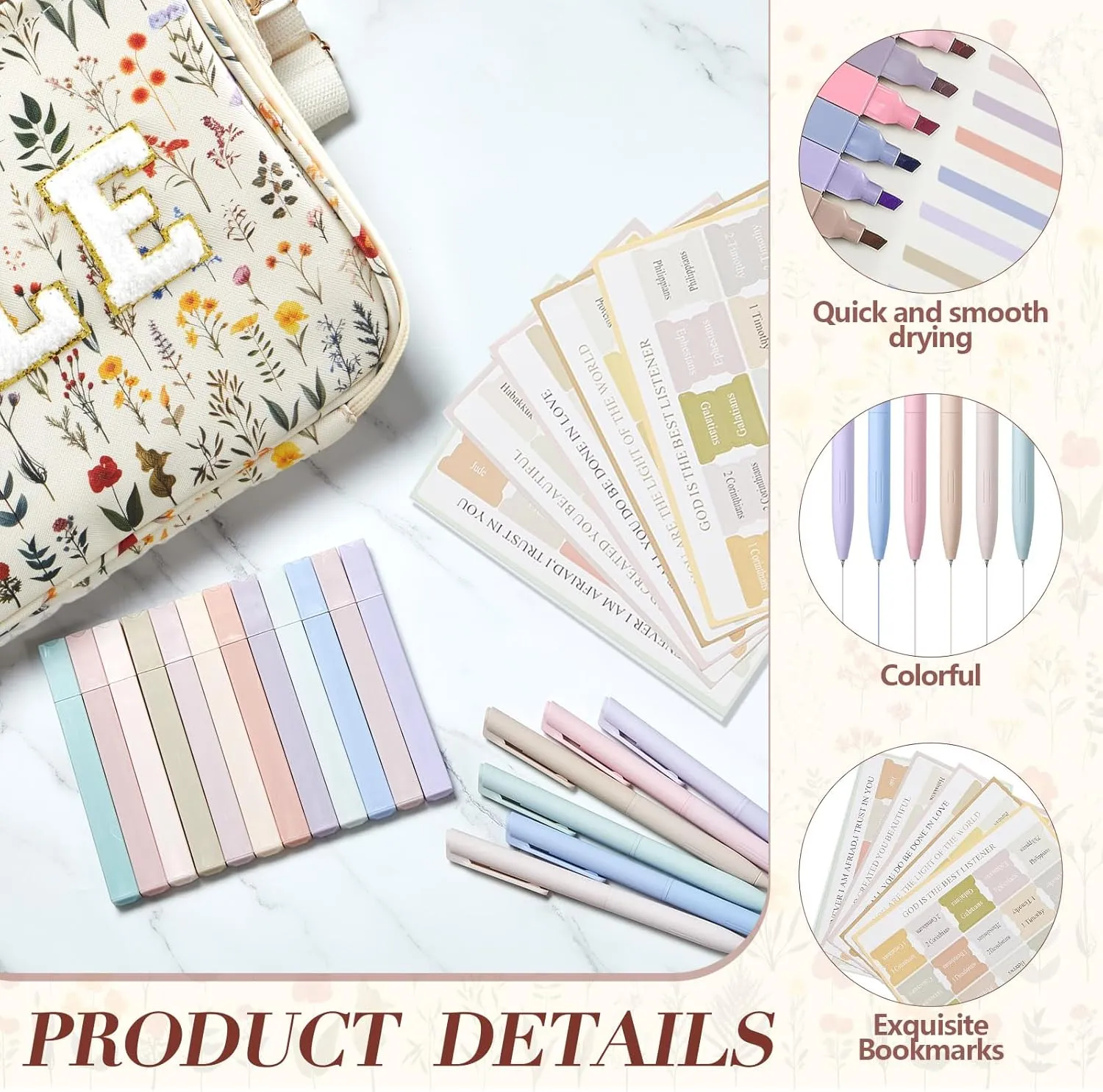 Large Bible Cover Case for Women, 12 x 9 x 2.5 Chenille Letter PU Leather Bible Cover with Bible Tabs 6 Colored Gel Pen 12 Highlighters Bible Case with Shoulder Strap for Study Bible Bag Gifts