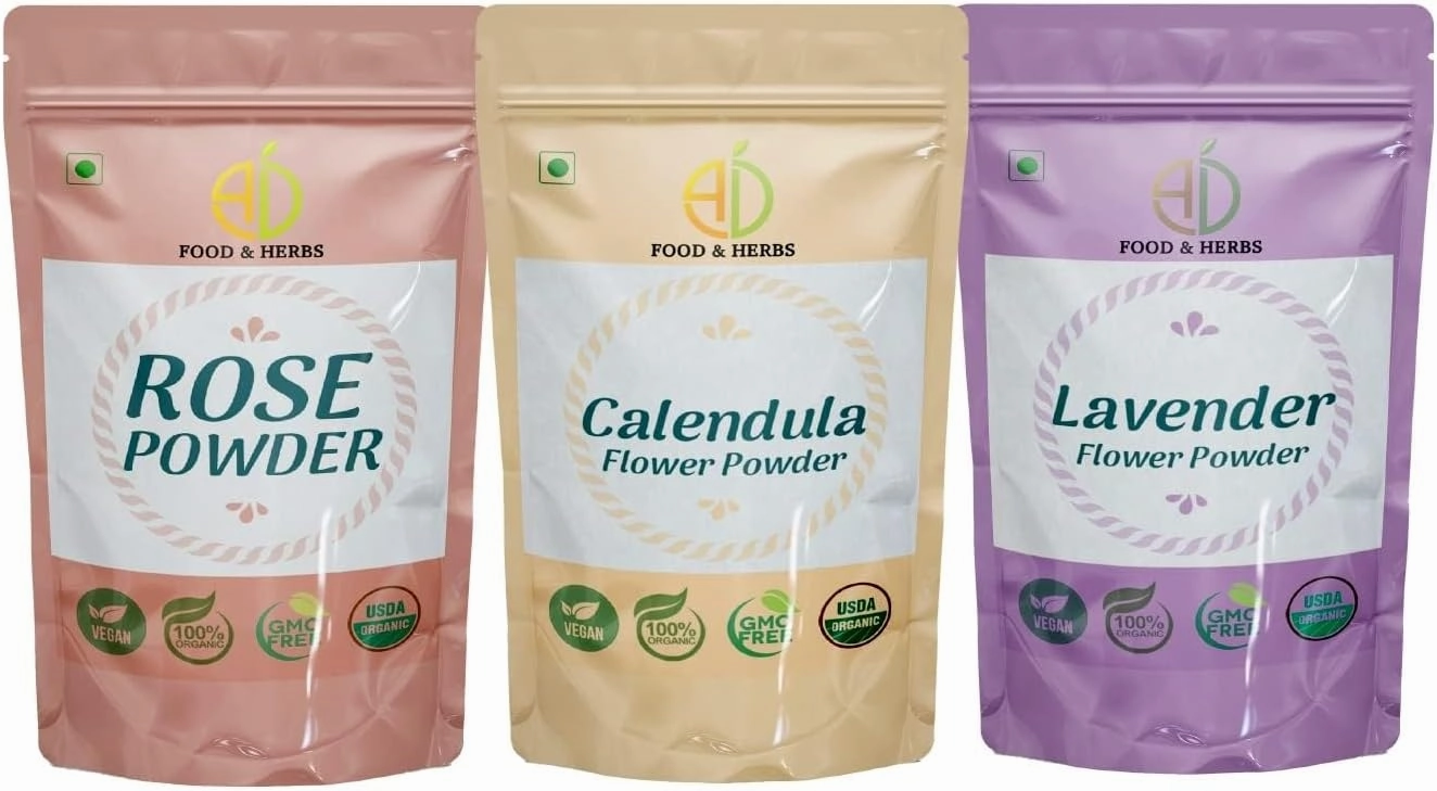 Lavender/Rose/Calendula Powder Aromatic Edible for Homemade Lattes, Tea Blends, Bath Salts, Face Packs & Body Packs (20 GMS x Pack of 3)