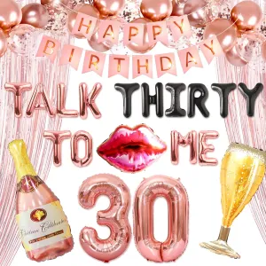 LaVenty 53 PCS Rose Gold Talk 30 to Me Balloons Talk 30 to Me Birthday Decoration Talk Thirty To Me Backdrop Talk Thirty To Me Banner 30th Birthday Decoration for Her Dirty 30 Birthday Decoration