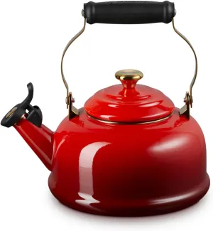 Le Creuset Enamel on Steel Whistling Tea Kettle with Gold Finishes, 1.7 qt., Cerise