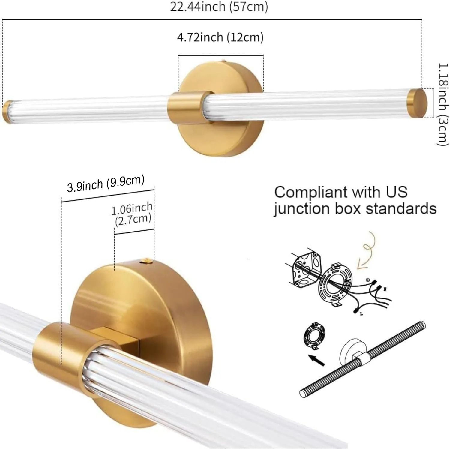LED Bathroom Light Fixtures Gold Bathroom Vanity Lights Over Mirror 360° Full Lighting Dimmable LED 22 inch Vanity Light Bar Modern Wall Sconce Warm White for Bedroom Living Room