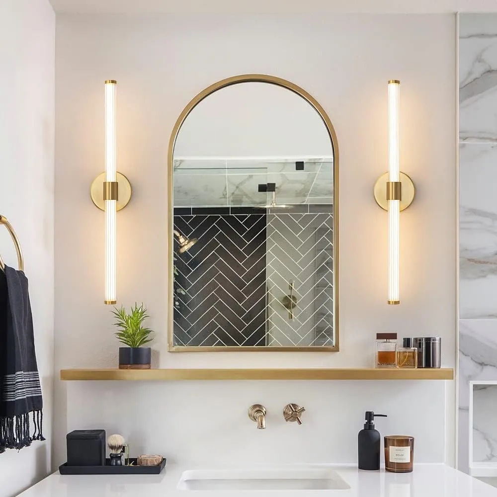 LED Bathroom Light Fixtures Gold Bathroom Vanity Lights Over Mirror 360° Full Lighting Dimmable LED 22 inch Vanity Light Bar Modern Wall Sconce Warm White for Bedroom Living Room