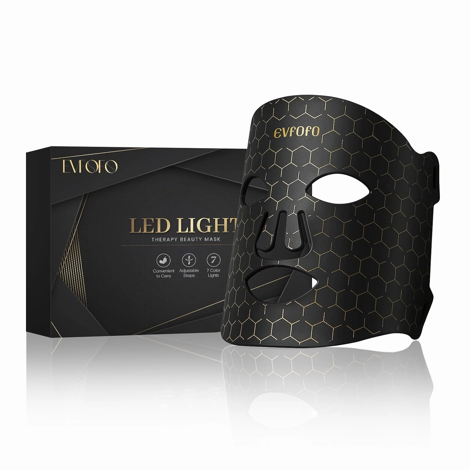 Led Face Mask Light Therapy, Red Light Therapy for Face, 7-1 Colors LED Facial Skin Care Mask, Black